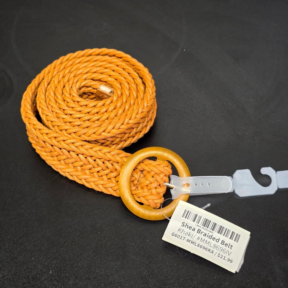Morning Lavender Shea Braided Belt Women OS Khaki Brown Wood Buckle MML8696IV